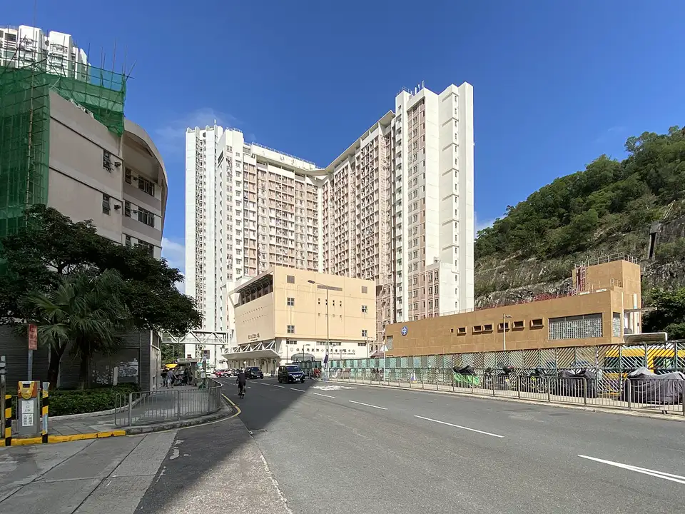 藍田德田邨德欣樓外貌，前方為馬路